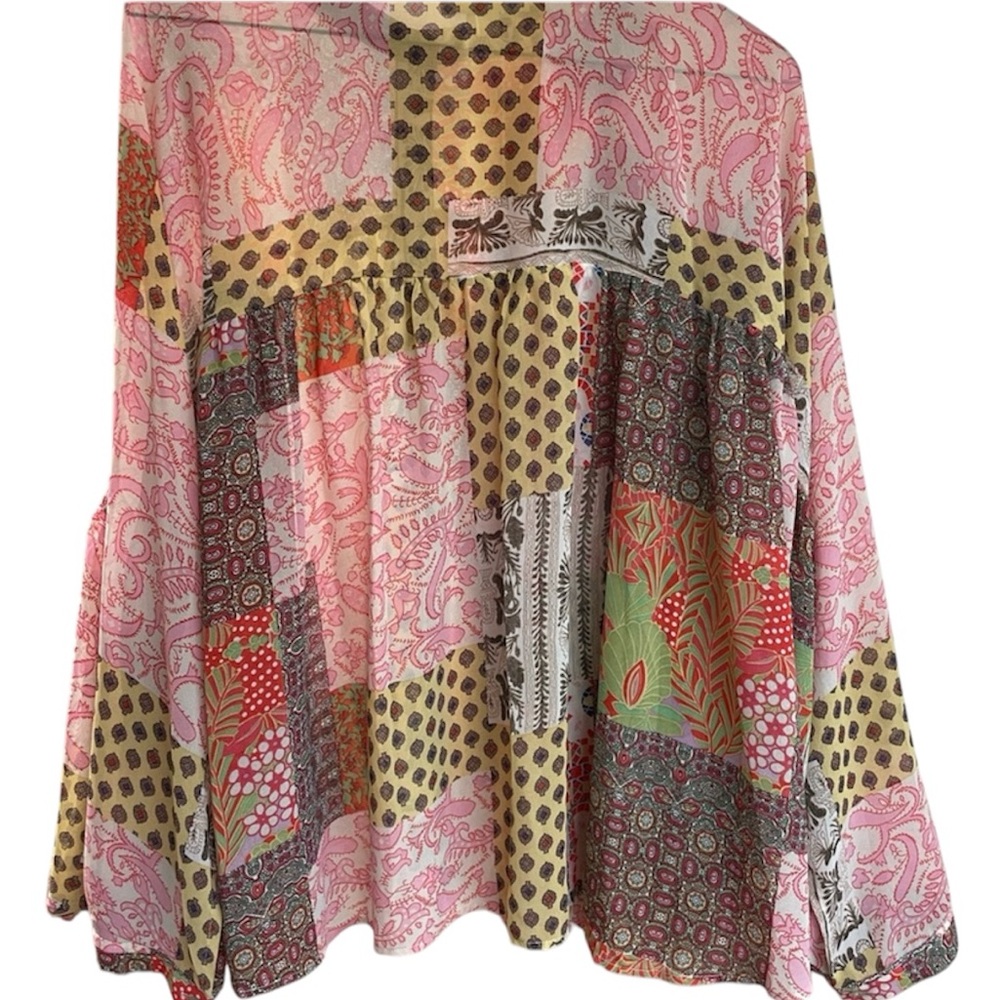 Patchwork Button Down Oversized Boho Blouse - image 2